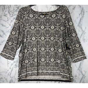 JM Collection Womens 3X Jacquard Blouse Deep Black CB